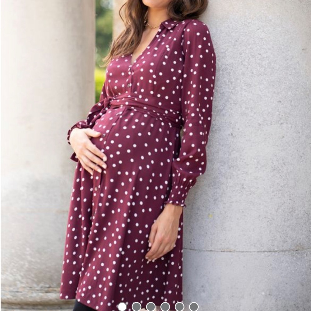 Seraphine Burgundy Polka Dot Maternity & Nursing Shirt Dress Size 6